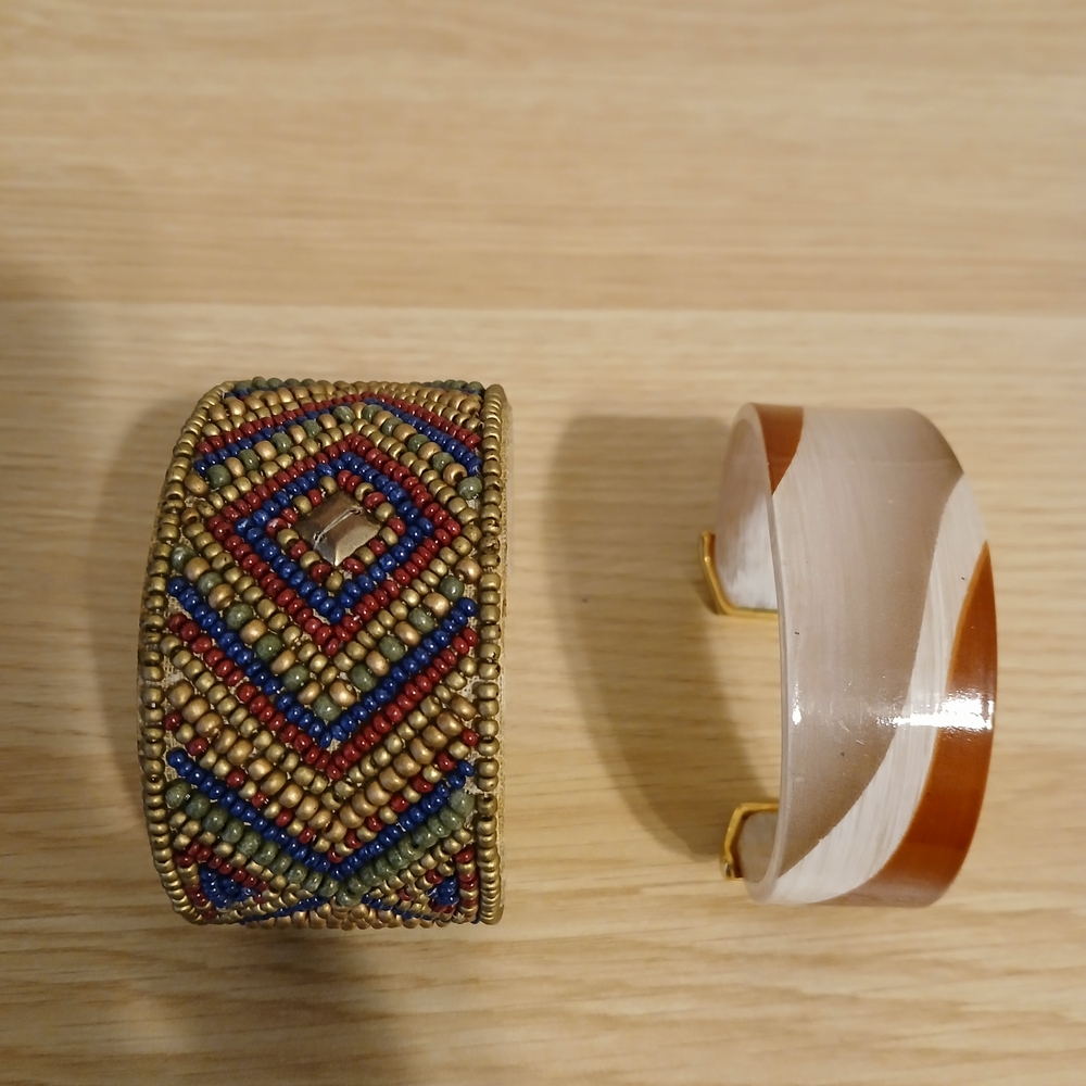 Beaded and Resin Cuff Bracelet Set